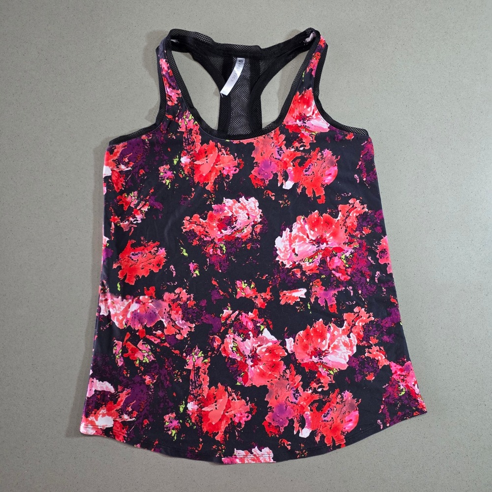 Fabletics Womens Small Floral Mesh Racerback Activewear Tank Top Red Black
